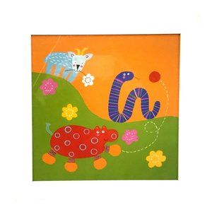 Vintage Framed Art Print 1999 IKEA Fantasi Barnslig 12 x 12 Hippo Worm Goat
